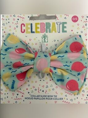 Hotel Doggy Birthday Bow Tie OS Balloons Woof Blue Pet Bow Tie NWT NEW